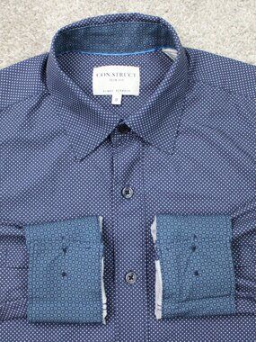 Construct Shirt Mens Small Blue Geometric Slim Fit 4-Way Stretch Long Sleeve
